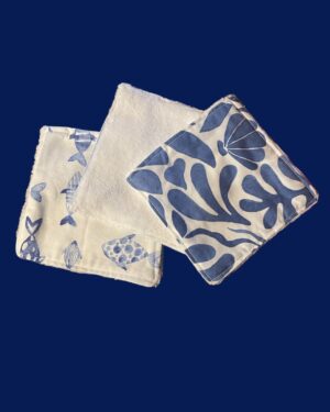 Lot de 3 lingettes démaquillantes lavables – Coton et fibre de bambou – Fait main