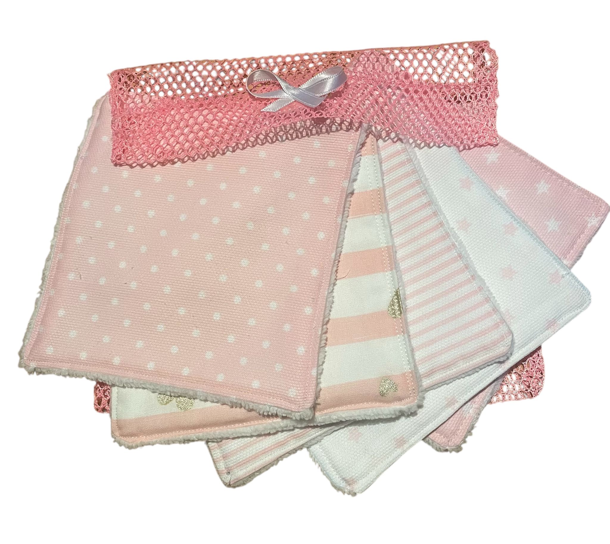 Lot de 5 lingettes lavables avec filet de rangement– Coton et fibre de bambou – Fait main – Image 6