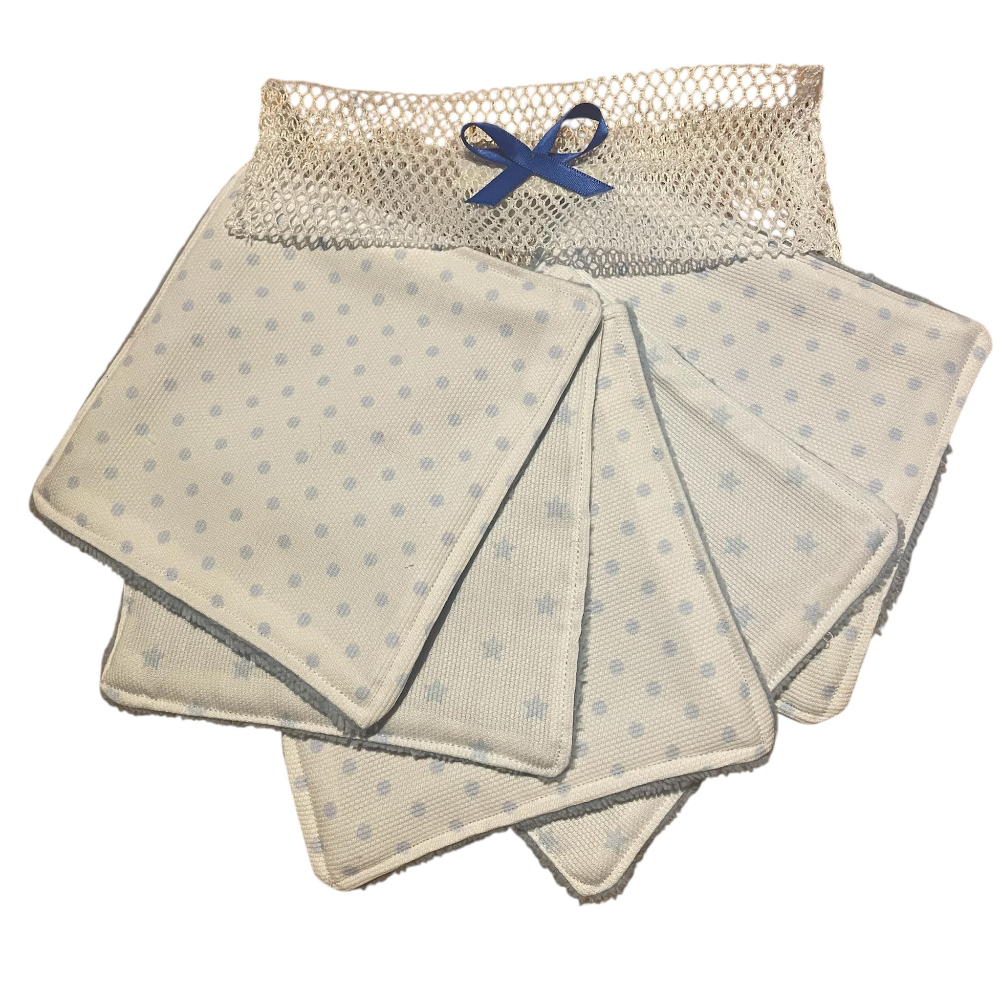 Lot de 5 lingettes lavables avec filet de rangement– Coton et fibre de bambou – Fait main – Image 5