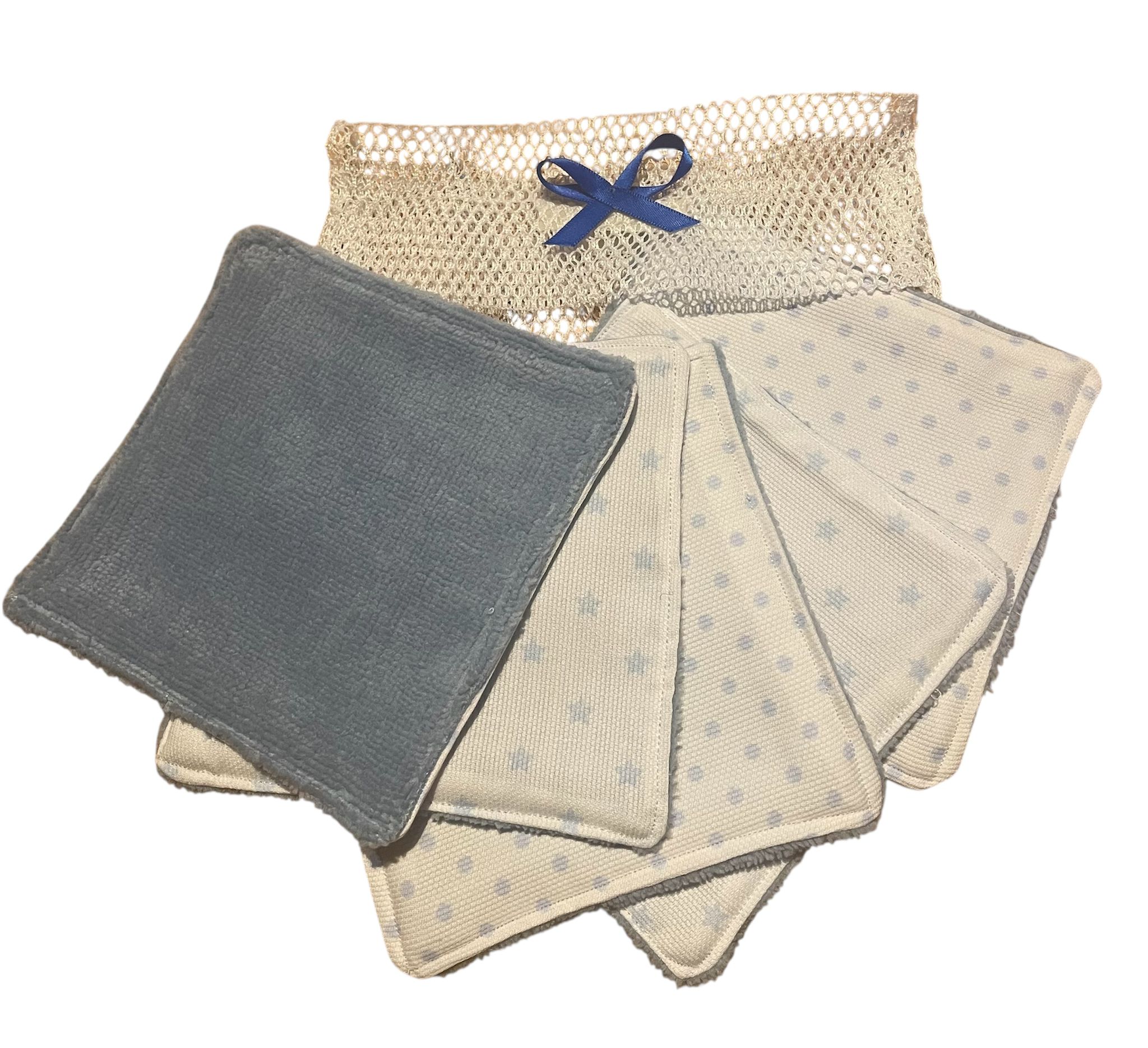 Lot de 5 lingettes lavables avec filet de rangement– Coton et fibre de bambou – Fait main – Image 4