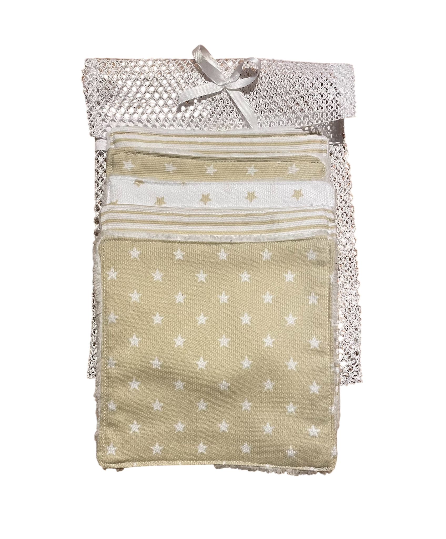 Lot de 5 lingettes lavables avec filet de rangement– Coton et fibre de bambou – Fait main – Image 2